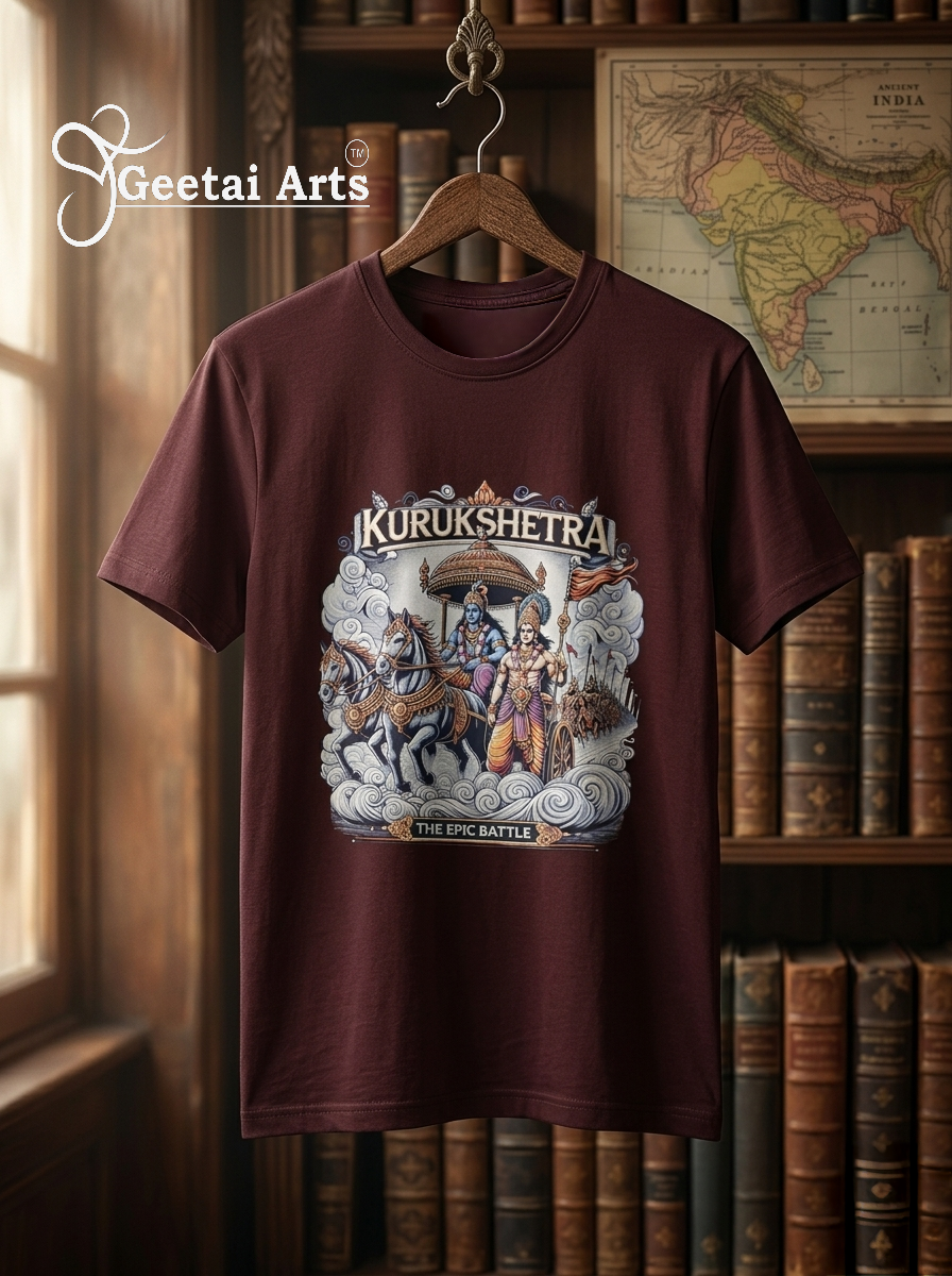 GEETAI ARTS-100% Cotton Regular Fit Graphic T-shirt (Indian Cultural: Kurukshetra1001)