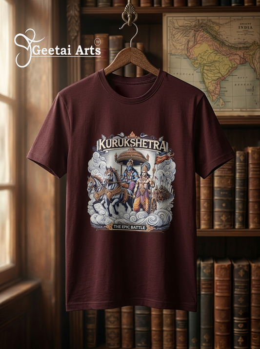 GEETAI ARTS-100% Cotton Regular Fit Graphic T-shirt (Indian Cultural: Kurukshetra1001)