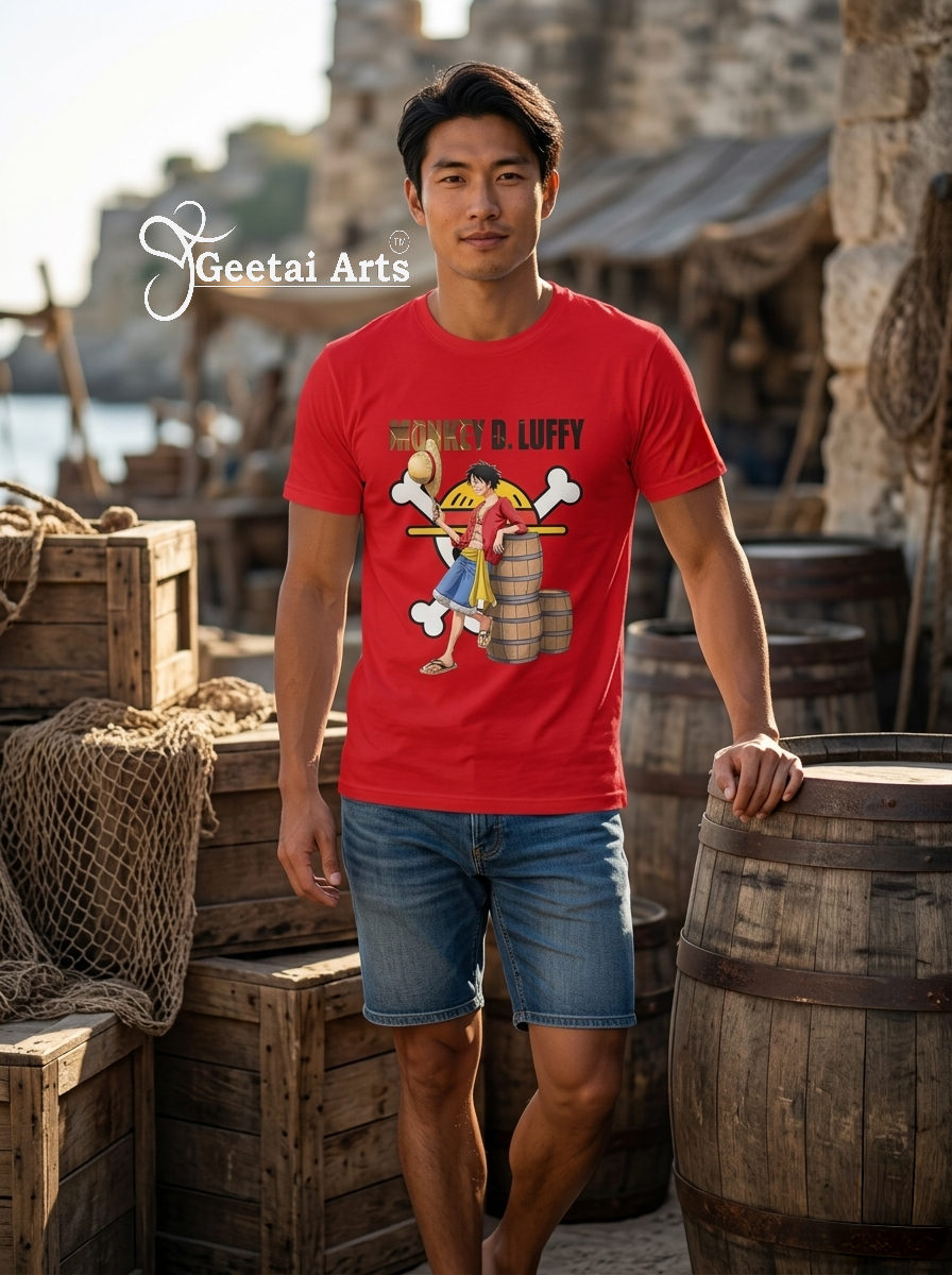 GEETAI ARTS-100% Cotton Regular Fit Graphic T-shirt (Anime: Luffy1002)