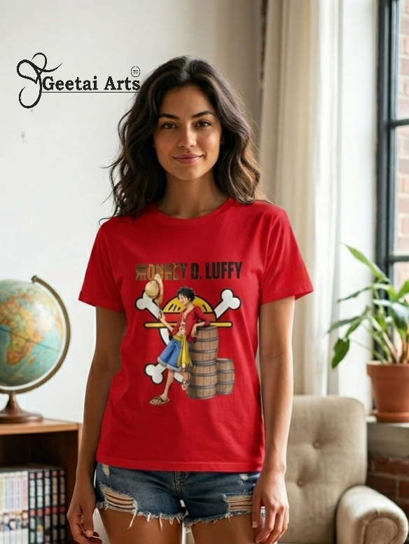 GEETAI ARTS-100% Cotton Regular Fit Graphic T-shirt (Anime: Luffy1002)