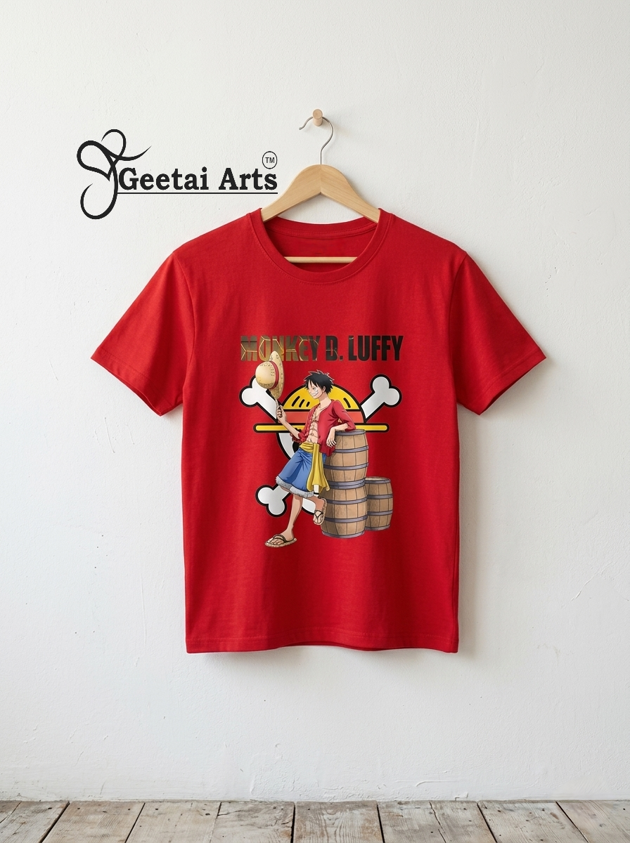 GEETAI ARTS-100% Cotton Regular Fit Graphic T-shirt (Anime: Luffy1002)