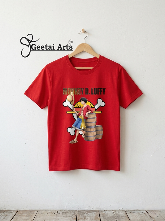 GEETAI ARTS-100% Cotton Regular Fit Graphic T-shirt (Anime: Luffy1002)