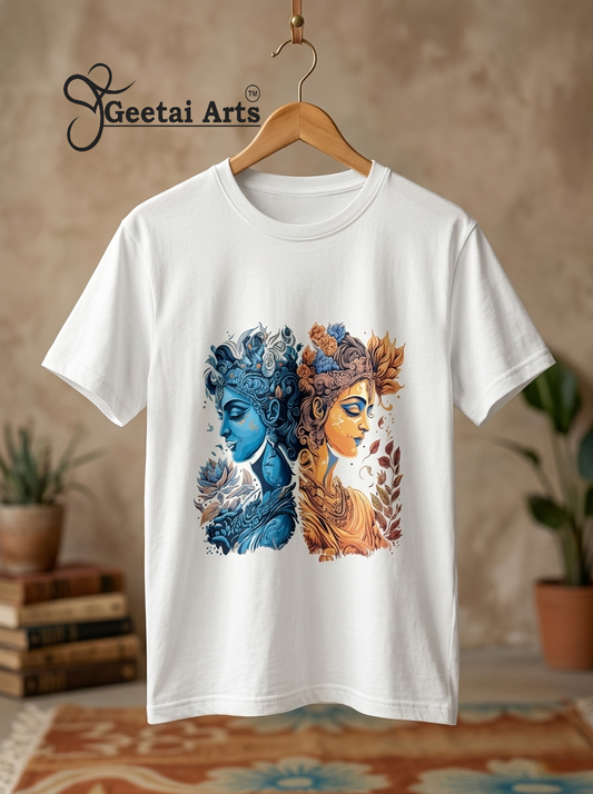 GEETAI ARTS-100% Cotton Regular Fit Graphic T-shirt (Indian Cultural: RadhaKrishna1001)