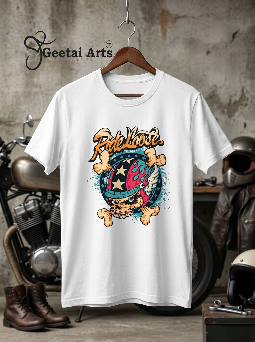 GEETAI ARTS-100% Cotton Regular Fit Graphic T-shirt (Anime: Ride loose)