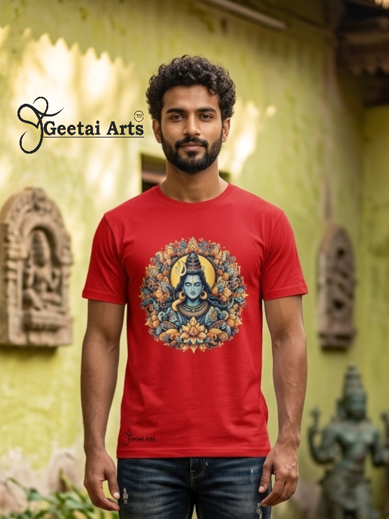 GEETAI ARTS-100% Cotton Regular Fit Graphic T-shirt (Indian Cultural: Shiva1009)