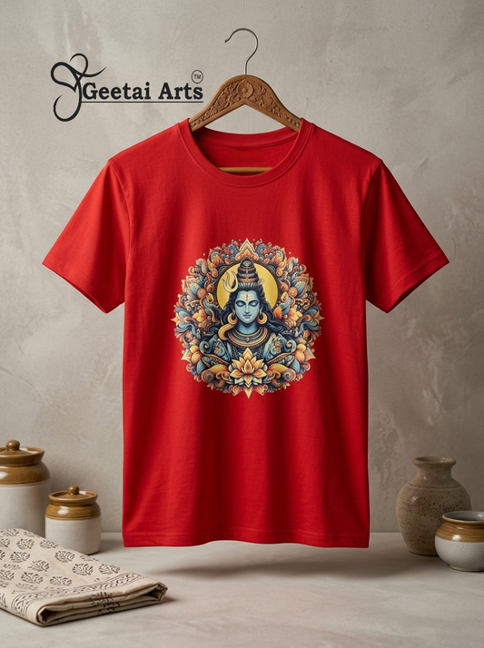 GEETAI ARTS-100% Cotton Regular Fit Graphic T-shirt (Indian Cultural: Shiva1009)
