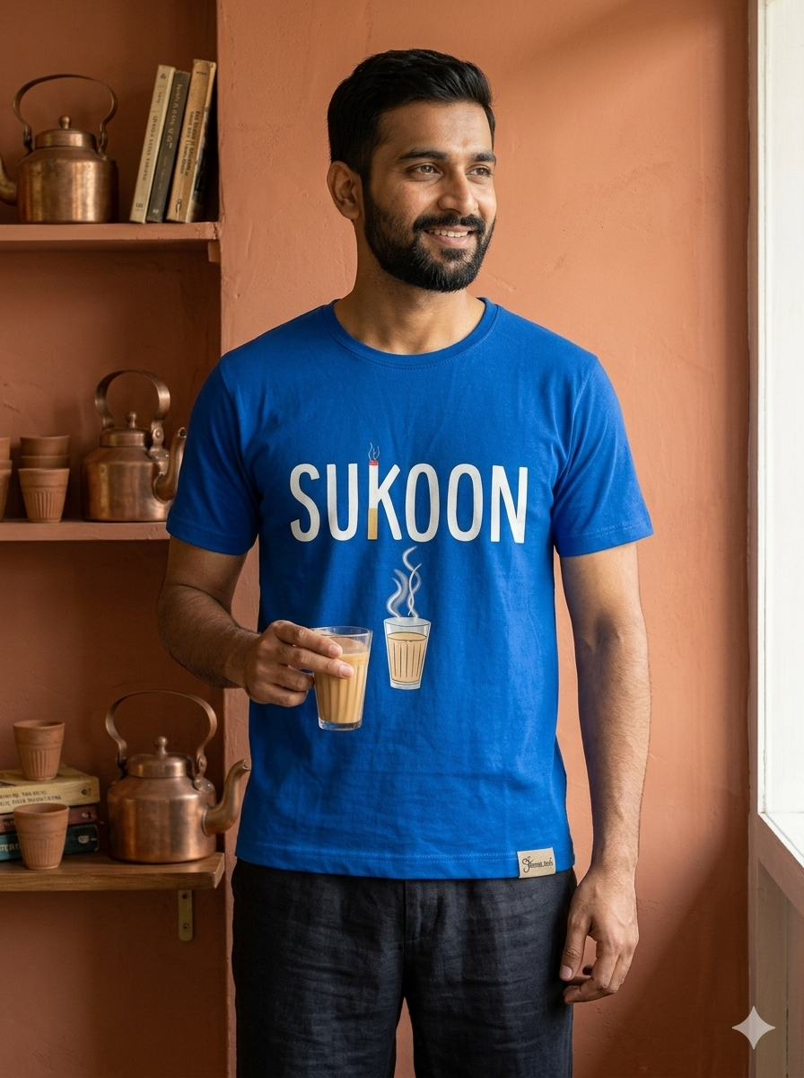 GEETAI ARTS-100% Cotton Regular Fit Graphic T-shirt (Typograph: Sukoon)