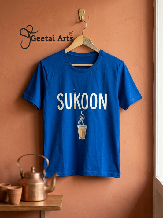 GEETAI ARTS-100% Cotton Regular Fit Graphic T-shirt (Typograph: Sukoon)