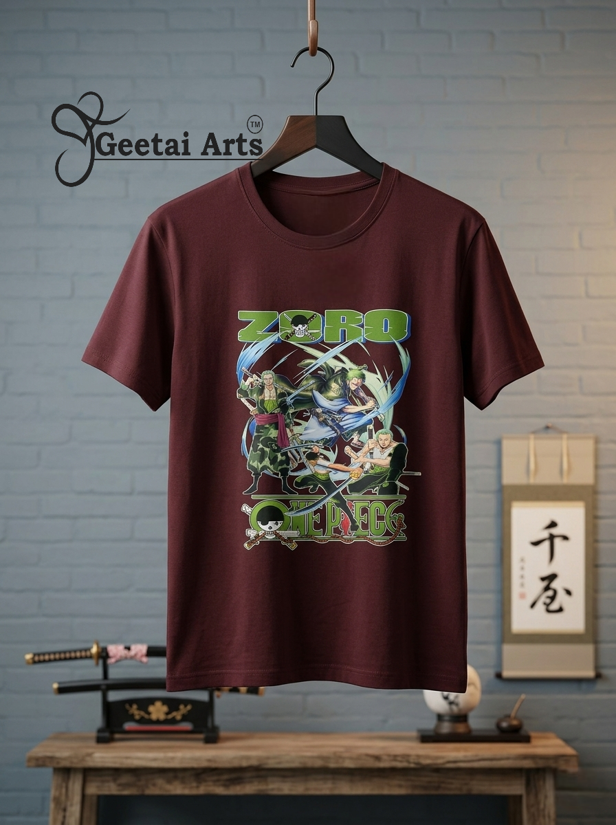 GEETAI ARTS-100% Cotton Regular Fit Graphic T-shirt (Anime: Zoro1001)